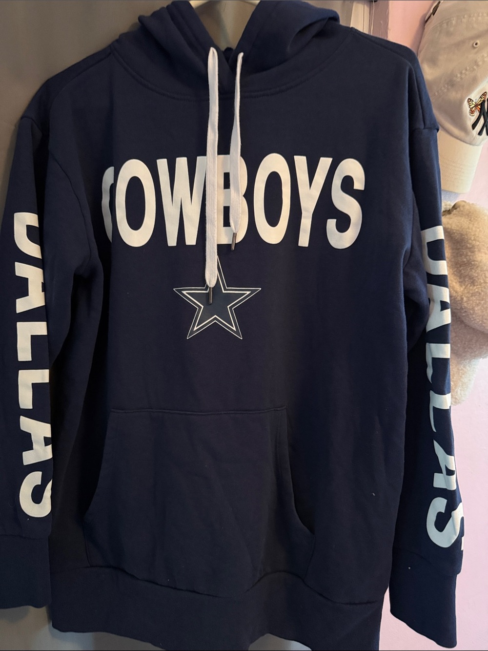 NFL Navy Cowboys Crewneck Hoodie with White Lettering